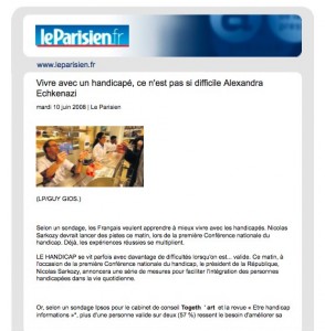 Togeth'art cité par le Parisien le 10 juin 2008, pour son enquête nationale sur le handicap